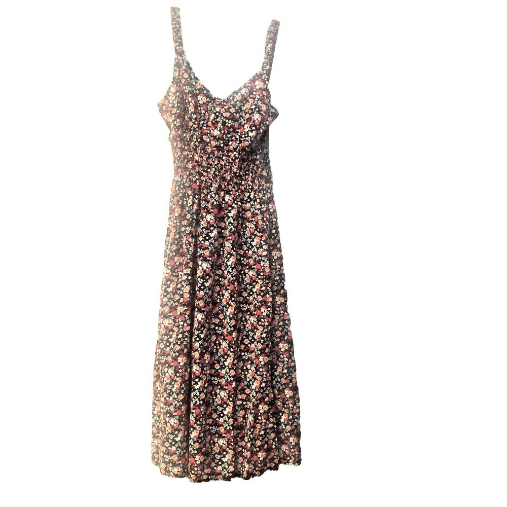 Shein Women’s Black Red Teal Floral Smocked Midi Dress Strappy Boho Hippie